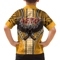 Samoa Pago Pago Aeto Family Matching Off The Shoulder Long Sleeve Dress and Hawaiian Shirt Bald Eagle with Polynesian Art Tattoos - Polynesian Pride