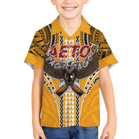 Samoa Pago Pago Aeto Family Matching Off The Shoulder Long Sleeve Dress and Hawaiian Shirt Bald Eagle with Polynesian Art Tattoos - Polynesian Pride