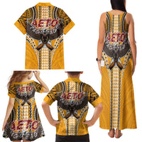 Samoa Pago Pago Aeto Family Matching Tank Maxi Dress and Hawaiian Shirt Bald Eagle with Polynesian Art Tattoos - Polynesian Pride