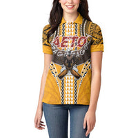 Samoa Pago Pago Aeto Women Polo Shirt Bald Eagle with Polynesian Art Tattoos - Polynesian Pride