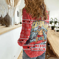 New Zealand Christmas Women Casual Shirt Santa Catch The Wave Maori Pattern Retro Style LT03 - Polynesian Pride