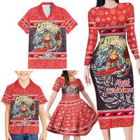 Custom New Zealand Christmas Family Matching Long Sleeve Bodycon Dress and Hawaiian Shirt Santa Catch The Wave Maori Pattern Retro Style LT03 - Polynesian Pride