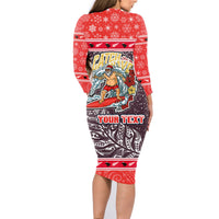 Custom New Zealand Christmas Family Matching Long Sleeve Bodycon Dress and Hawaiian Shirt Santa Catch The Wave Maori Pattern Retro Style LT03 - Polynesian Pride