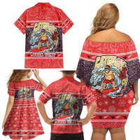Custom New Zealand Christmas Family Matching Off Shoulder Short Dress and Hawaiian Shirt Santa Catch The Wave Maori Pattern Retro Style LT03 - Polynesian Pride