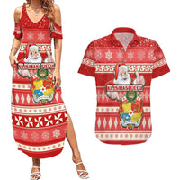 Tonga Christmas Couples Matching Summer Maxi Dress and Hawaiian Shirt The Santa Coat of Arms with Ngatu and Snow Pattern LT03 Red - Polynesian Pride