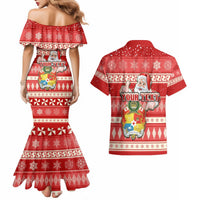 Custom Tonga Christmas Couples Matching Mermaid Dress and Hawaiian Shirt The Santa Coat of Arms with Ngatu and Snow Pattern LT03 - Polynesian Pride