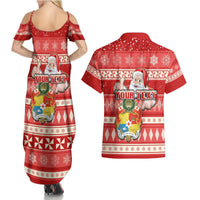 Custom Tonga Christmas Couples Matching Summer Maxi Dress and Hawaiian Shirt The Santa Coat of Arms with Ngatu and Snow Pattern LT03 - Polynesian Pride