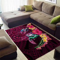 Hawaiian Plumeria and Hibiscus with Turtles Area Rug Polynesian Art Red Color - Polynesian Pride