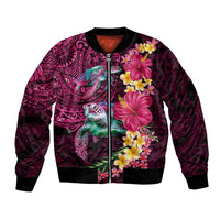 Hawaiian Plumeria and Hibiscus with Turtles Bomber Jacket Polynesian Art Red Color - Polynesian Pride