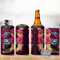 Hawaiian Plumeria and Hibiscus with Turtles 4 in 1 Can Cooler Tumbler Polynesian Art Red Color - Polynesian Pride