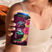 Hawaiian Plumeria and Hibiscus with Turtles 4 in 1 Can Cooler Tumbler Polynesian Art Red Color - Polynesian Pride