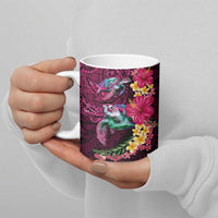 Hawaiian Plumeria and Hibiscus with Turtles Ceramic Mug Polynesian Art Red Color - Polynesian Pride