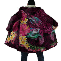 Hawaiian Plumeria and Hibiscus with Turtles Cloak Polynesian Art Red Color - Polynesian Pride