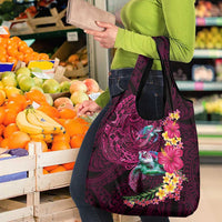 Hawaiian Plumeria and Hibiscus with Turtles Grocery Bag Polynesian Art Red Color - Polynesian Pride