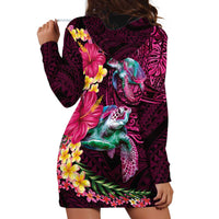 Hawaiian Plumeria and Hibiscus with Turtles Hoodie Dress Polynesian Art Red Color - Polynesian Pride