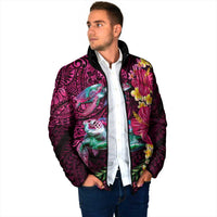Hawaiian Plumeria and Hibiscus with Turtles Padded Jacket Polynesian Art Red Color - Polynesian Pride
