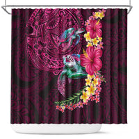 Hawaiian Plumeria and Hibiscus with Turtles Shower Curtain Polynesian Art Red Color - Polynesian Pride