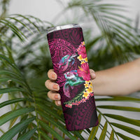 Hawaiian Plumeria and Hibiscus with Turtles Skinny Tumbler Polynesian Art Red Color - Polynesian Pride