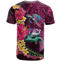 Hawaiian Plumeria and Hibiscus with Turtles T Shirt Polynesian Art Red Color - Polynesian Pride
