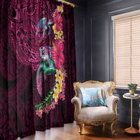 Hawaiian Plumeria and Hibiscus with Turtles Window Curtain Polynesian Art Red Color - Polynesian Pride