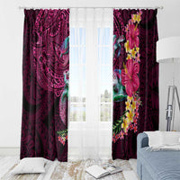 Hawaiian Plumeria and Hibiscus with Turtles Window Curtain Polynesian Art Red Color - Polynesian Pride