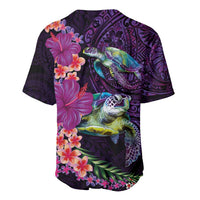 Hawaiian Plumeria and Hibiscus with Turtles Baseball Jersey Polynesian Art Purple Color - Polynesian Pride