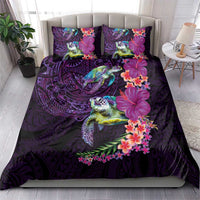 Hawaiian Plumeria and Hibiscus with Turtles Bedding Set Polynesian Art Purple Color - Polynesian Pride