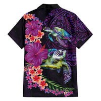 Hawaiian Plumeria and Hibiscus with Turtles Family Matching Long Sleeve Bodycon Dress and Hawaiian Shirt Polynesian Art Purple Color LT03 - Polynesian Pride