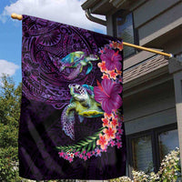 Hawaiian Plumeria and Hibiscus with Turtles Garden Flag Polynesian Art Purple Color - Polynesian Pride