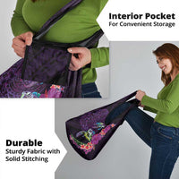 Hawaiian Plumeria and Hibiscus with Turtles Grocery Bag Polynesian Art Purple Color - Polynesian Pride