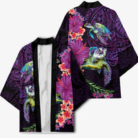 Hawaiian Plumeria and Hibiscus with Turtles Kimono Polynesian Art Purple Color - Polynesian Pride