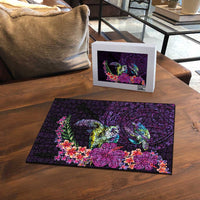 Hawaiian Plumeria and Hibiscus with Turtles Puzzle Polynesian Art Purple Color - Polynesian Pride