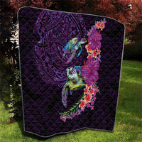 Hawaiian Plumeria and Hibiscus with Turtles Quilt Polynesian Art Purple Color - Polynesian Pride