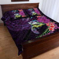 Hawaiian Plumeria and Hibiscus with Turtles Quilt Bed Set Polynesian Art Purple Color - Polynesian Pride