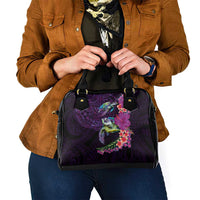 Hawaiian Plumeria and Hibiscus with Turtles Shoulder Handbag Polynesian Art Purple Color - Polynesian Pride