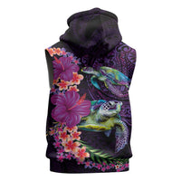 Hawaiian Plumeria and Hibiscus with Turtles Sleeveless Zip Hoodie Polynesian Art Purple Color LT03 - Polynesian Pride