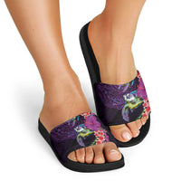 Hawaiian Plumeria and Hibiscus with Turtles Slide Sandals Polynesian Art Purple Color - Polynesian Pride