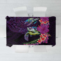 Hawaiian Plumeria and Hibiscus with Turtles Tablecloth Polynesian Art Purple Color - Polynesian Pride