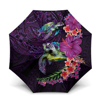 Hawaiian Plumeria and Hibiscus with Turtles Umbrella Polynesian Art Purple Color - Polynesian Pride