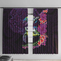 Hawaiian Plumeria and Hibiscus with Turtles Window Curtain Polynesian Art Purple Color - Polynesian Pride