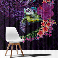 Hawaiian Plumeria and Hibiscus with Turtles Window Curtain Polynesian Art Purple Color - Polynesian Pride