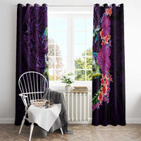 Hawaiian Plumeria and Hibiscus with Turtles Window Curtain Polynesian Art Purple Color - Polynesian Pride