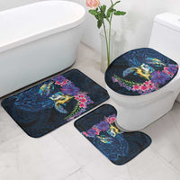 Hawaiian Plumeria and Hibiscus with Turtles Bathroom Set Polynesian Art Dark Cyan Color - Polynesian Pride