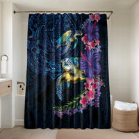 Hawaiian Plumeria and Hibiscus with Turtles Bathroom Set Polynesian Art Dark Cyan Color - Polynesian Pride