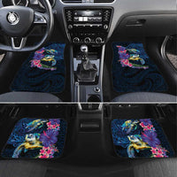 Hawaiian Plumeria and Hibiscus with Turtles Car Mats Polynesian Art Dark Cyan Color - Polynesian Pride