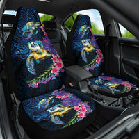 Hawaiian Plumeria and Hibiscus with Turtles Car Seat Cover Polynesian Art Dark Cyan Color - Polynesian Pride
