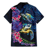 Hawaiian Plumeria and Hibiscus with Turtles Family Matching Mermaid Dress and Hawaiian Shirt Polynesian Art Dark Cyan Color LT03 - Polynesian Pride