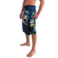 Hawaiian Plumeria and Hibiscus with Turtles Lavalava Polynesian Art Dark Cyan Color - Polynesian Pride