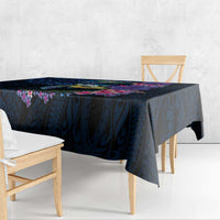 Hawaiian Plumeria and Hibiscus with Turtles Tablecloth Polynesian Art Dark Cyan Color - Polynesian Pride