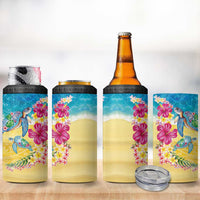 Hawaiian Tropical Plants Turtles 4 in 1 Can Cooler Tumbler Watercolor Style - Polynesian Pride